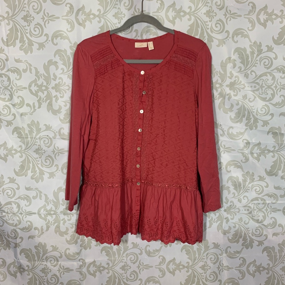LOGO Lori Goldstein Coral Embroidered Top M